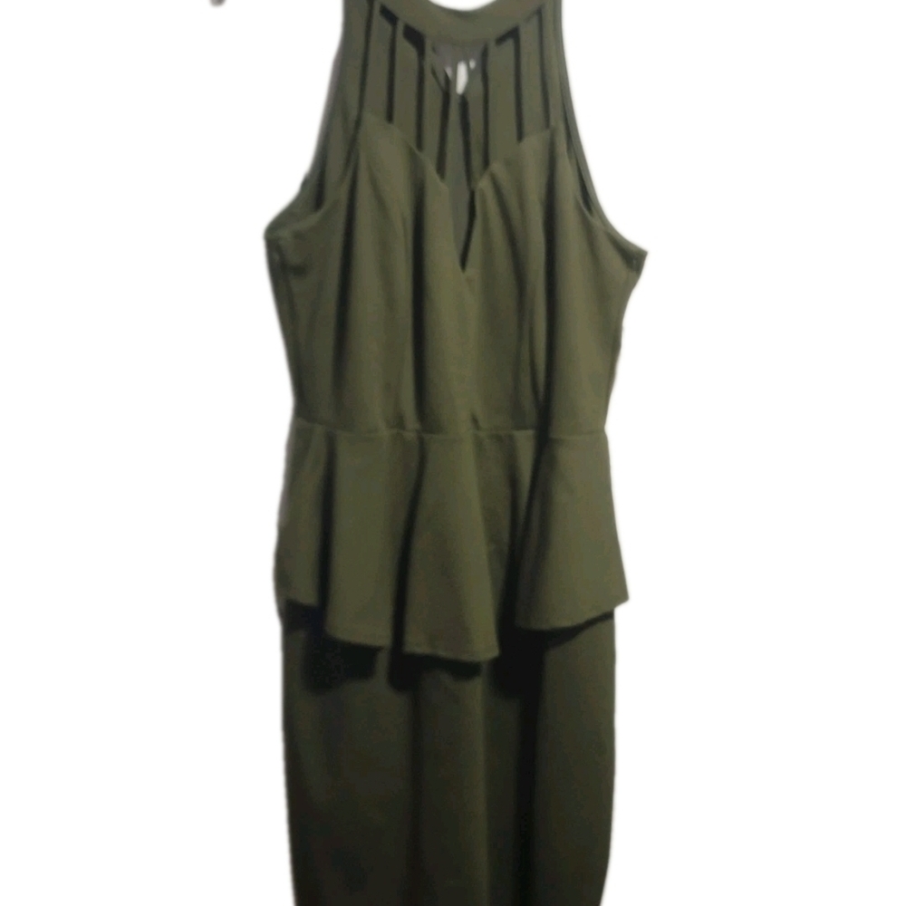 Elegant Olive Green Sleeveless Dress